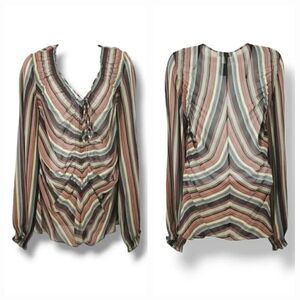 Vintage 90's Y2K Kenneth Cole 100% Silk Striped Longsleeve Top Size 8